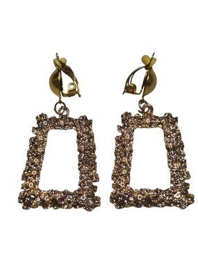 Vintage Gold Textured Rectangle Clip On Earrings Statement Fashion Jewelry Women